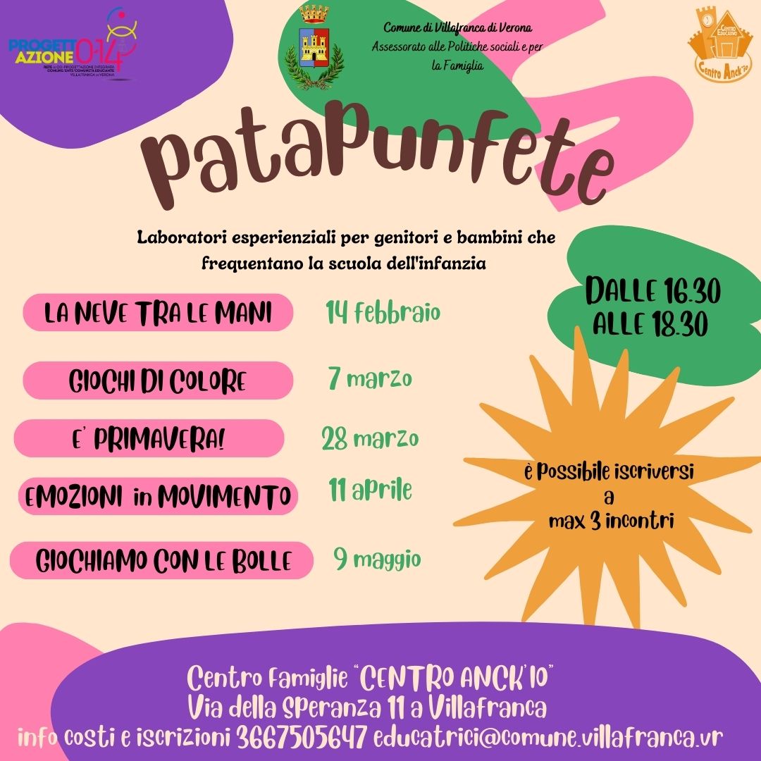  Laboratorio genitori e bambini - 3 ai 6 anni Patapunfete 